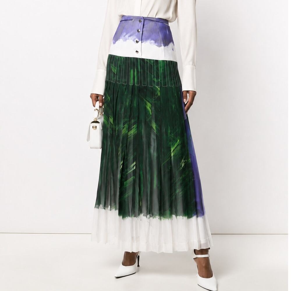 Victoria Beckham Paintbrush Silk Pleated Skirt